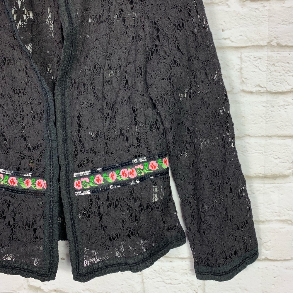 Nanette Lepore Black Crochet Lace Sequin Blazer 4 - Picture 2 of 7